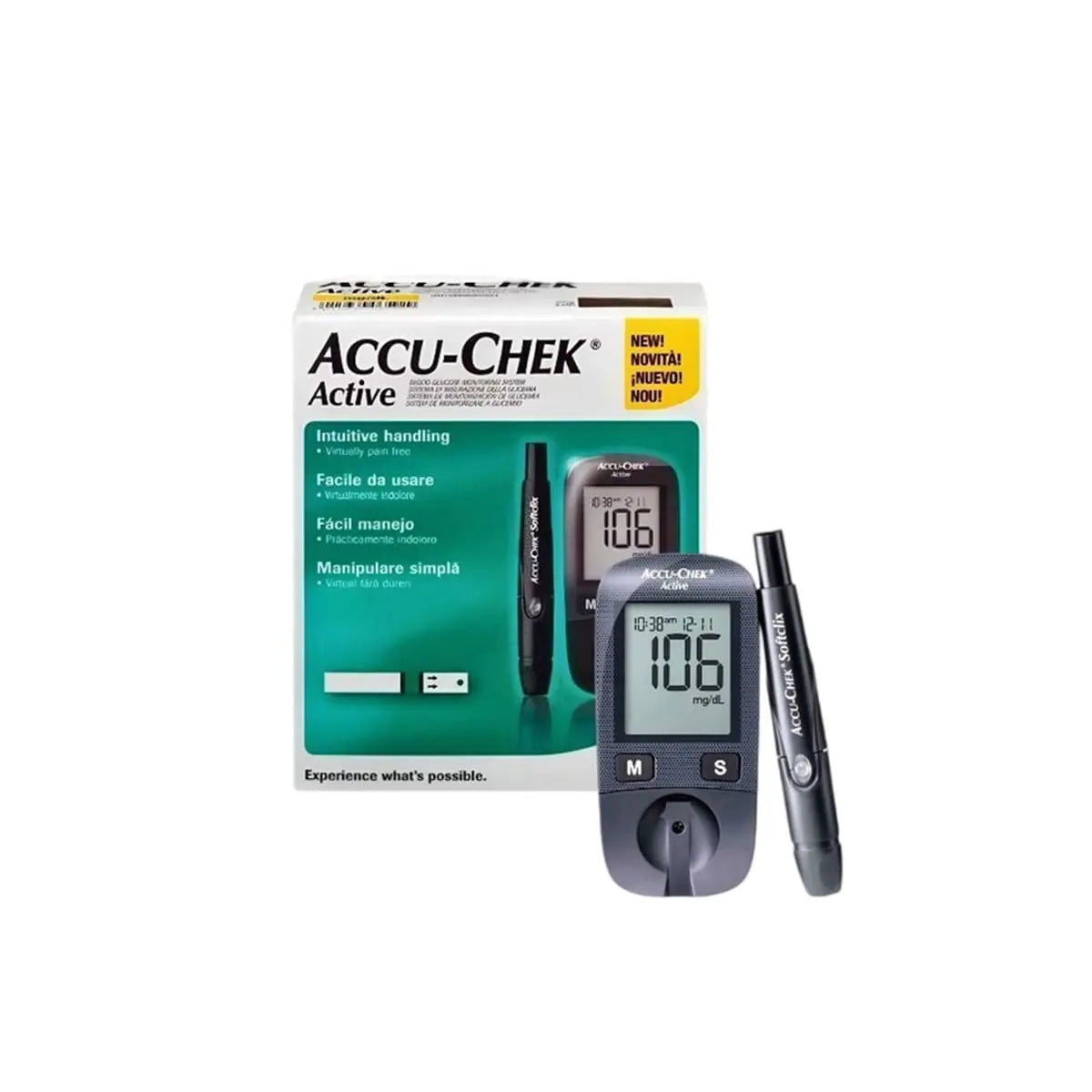 صورة توضح جهاز قياس السكر أكيو تشيك أكتيف Accu-Ckek Active الألماني - شحن مجاني من شوب زون مصر
