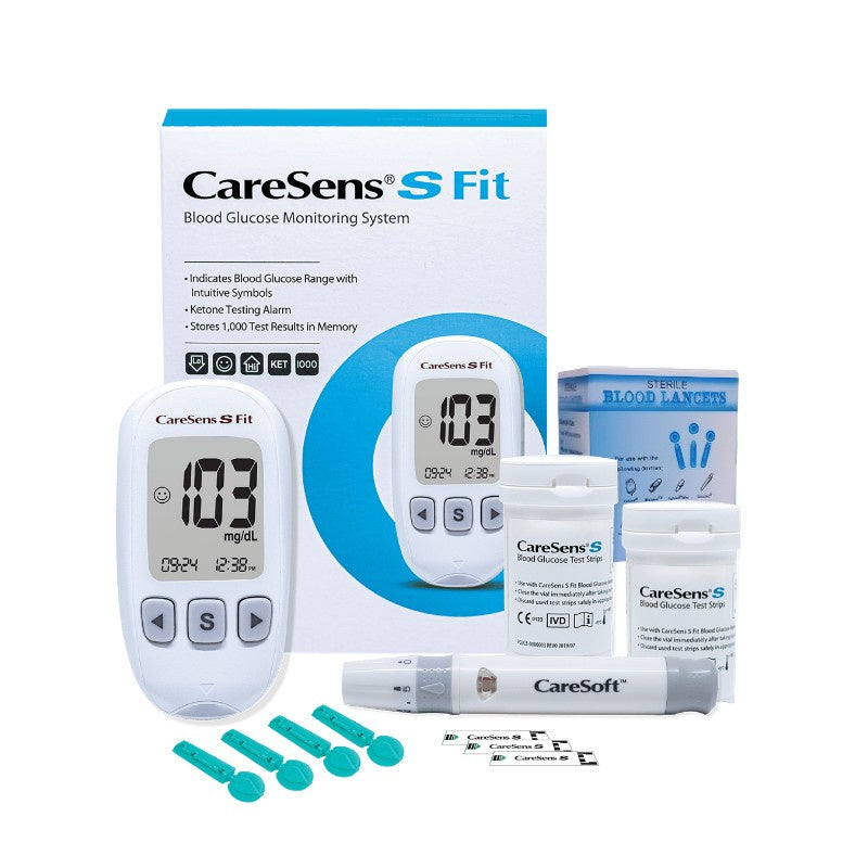 جهاز قياس سكر كيرسينس+ 250 شريط+ 100 شكاكة+ 100 مسحة | CareSens S الكوري