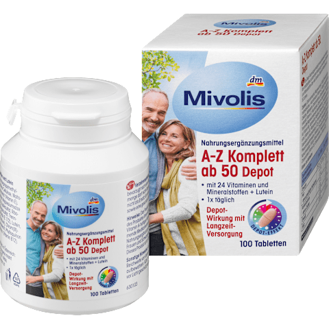 Mivolis A-Z Complete Depot 50+ Multivitamin Tablets Bottle Open