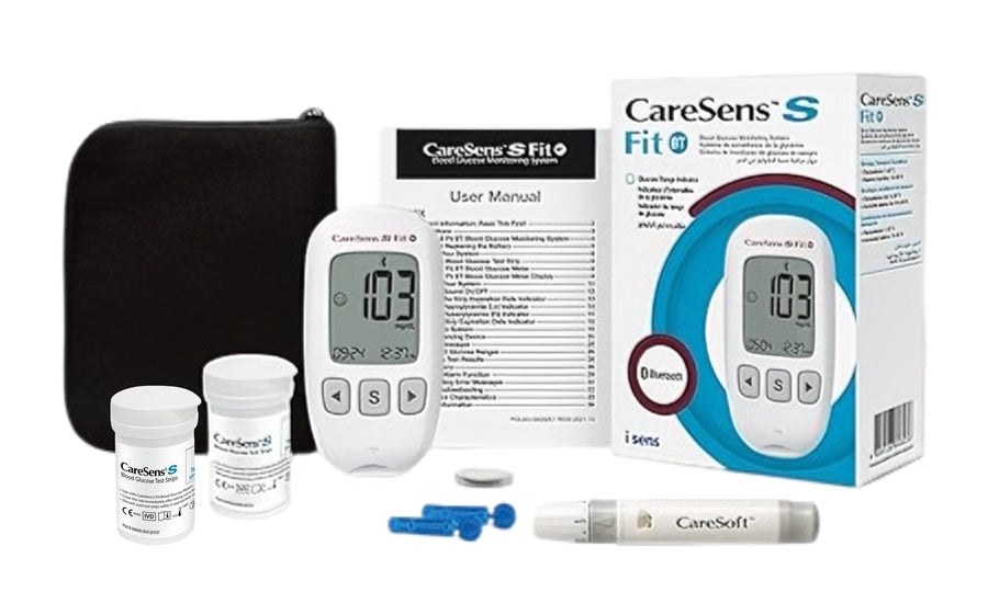 جهاز قياس السكر كيرسينس CareSens الكوري 250 شريط+ 100 شكاكة+ 100 مسحة كحولية