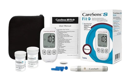 جهاز قياس السكر كيرسينس CareSens الكوري 250 شريط+ 100 شكاكة+ 100 مسحة كحولية