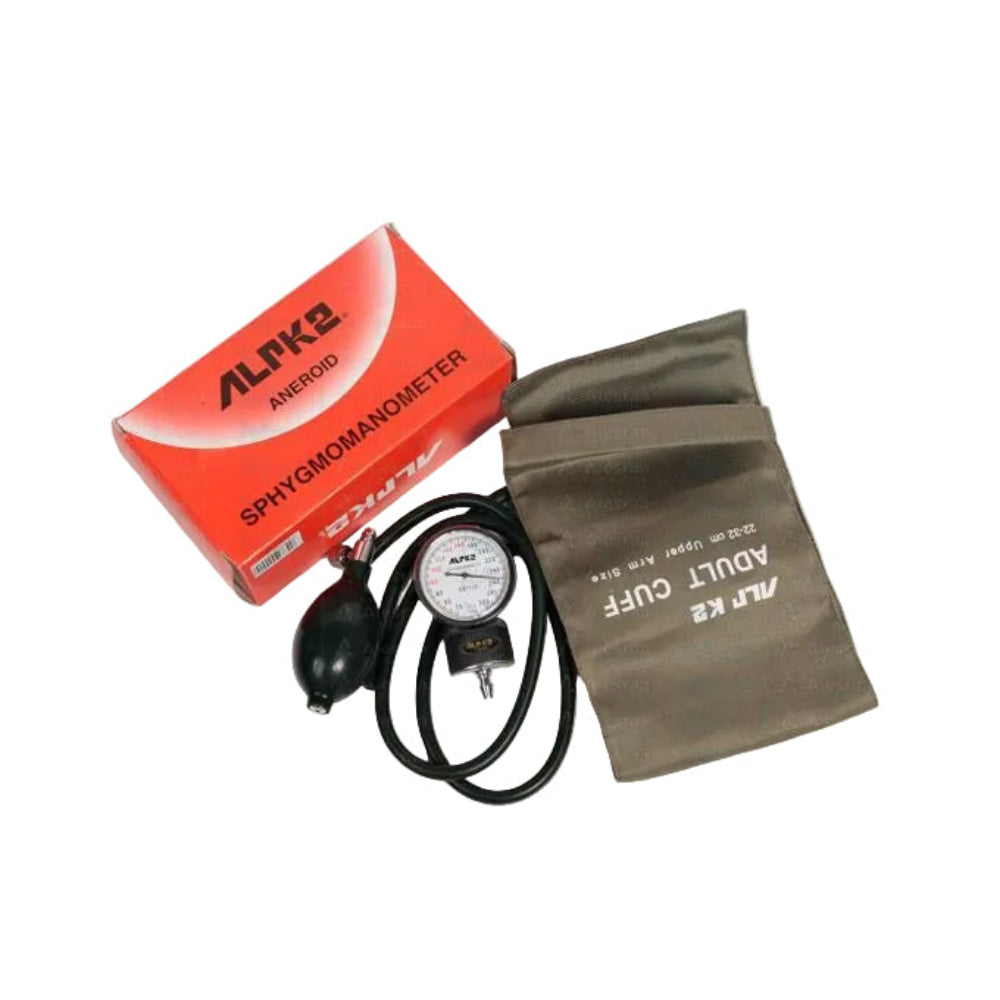 Sphygmomanometer set with ALPK2 branding on a white background

