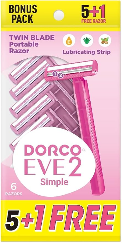Dorco Eve 2 Simple Twin Blade Razor for Women, 5+1 Free Pack