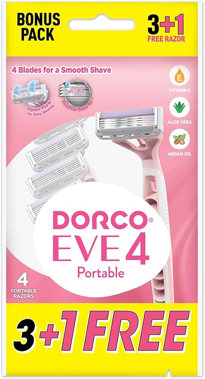 Dorco Eve 4 Portable Women's Razor, 4 Blades, 3+1 Free Pack