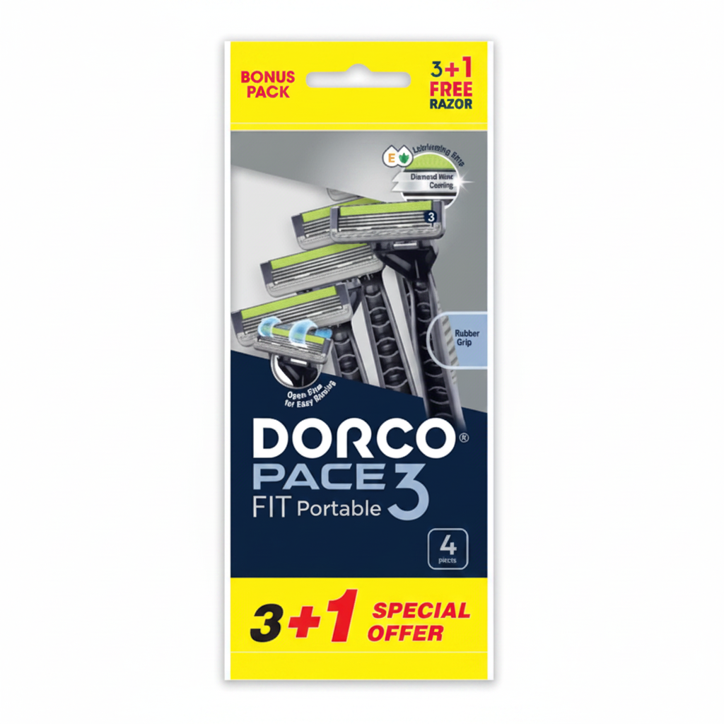 Dorco Pace 3 Fit Portable Razor for Men, 3+1 Free Pack