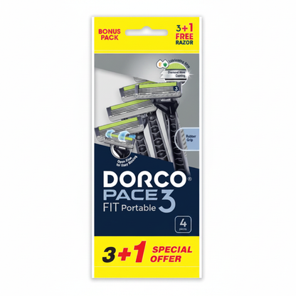 Dorco Pace 3 Fit Portable Razor for Men, 3+1 Free Pack
