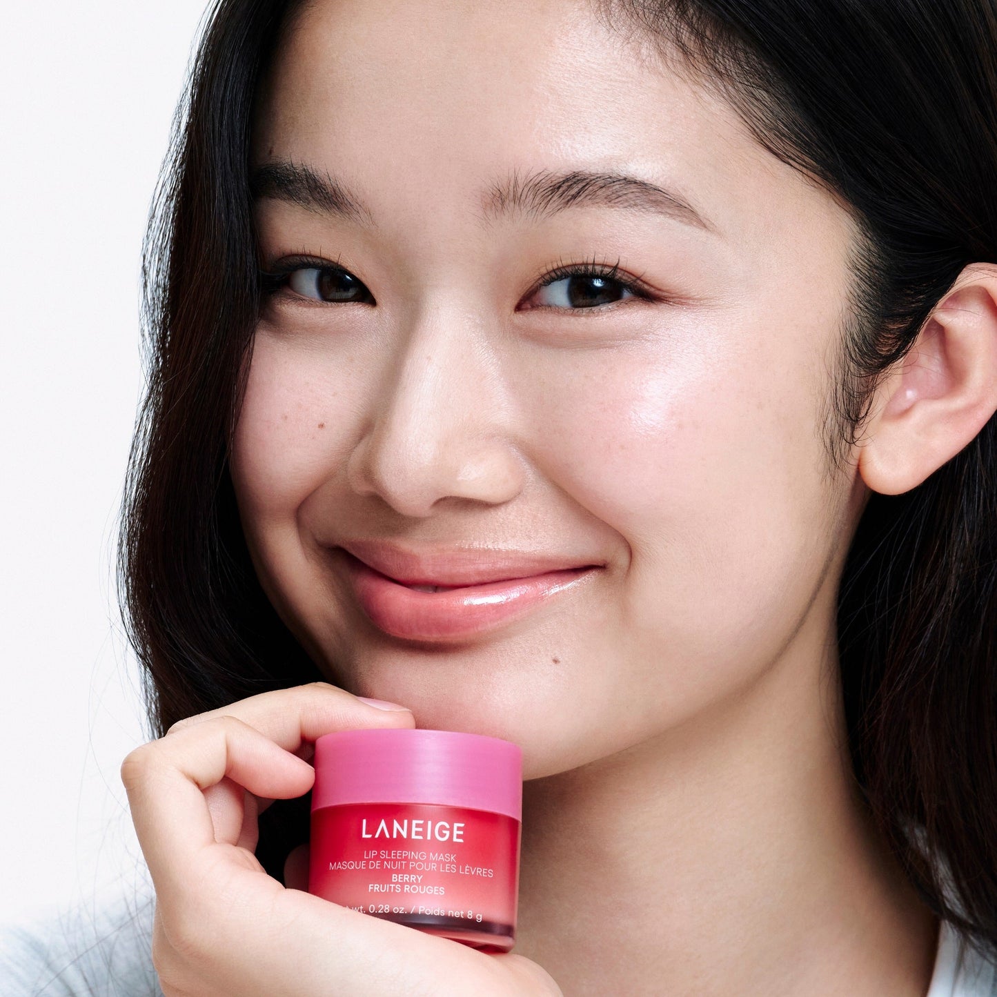 LANEIGE Lip Sleeping Mask Berry applied to lips with silicone applicator