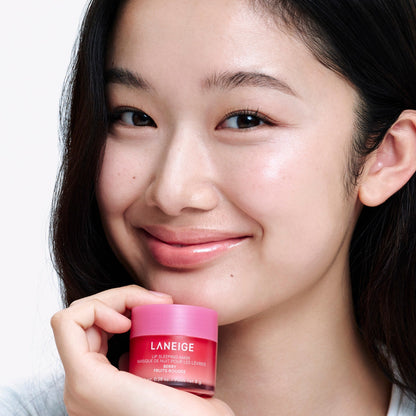 LANEIGE Lip Sleeping Mask Berry applied to lips with silicone applicator