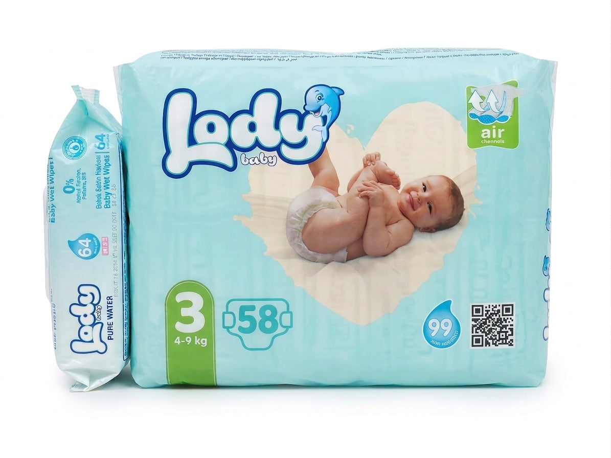 Lody Diapers Size 3 Midi Pack with Free Wet Wipes Gift