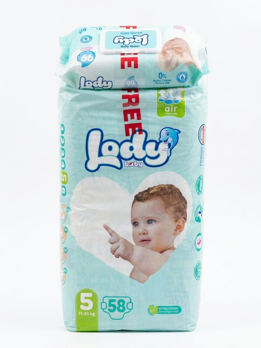 Lody Diapers Size 5 Junior Pack with Free Wet Wipes Gift