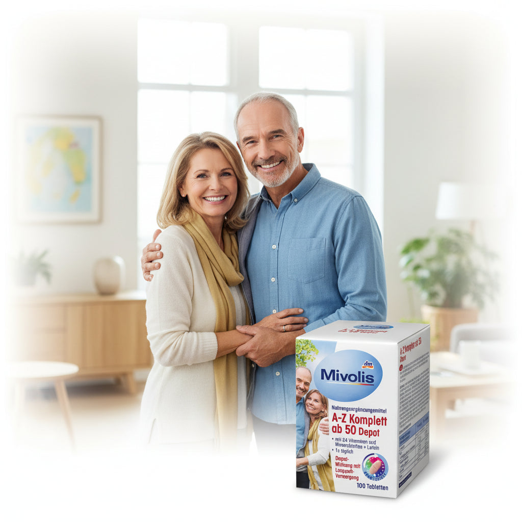 Mivolis vitamin supplement box with a man and woman on the packaging