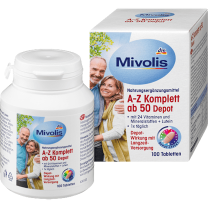 Mivolis A-Z Complete Depot 50+ Multivitamin Tablets Bottle Open